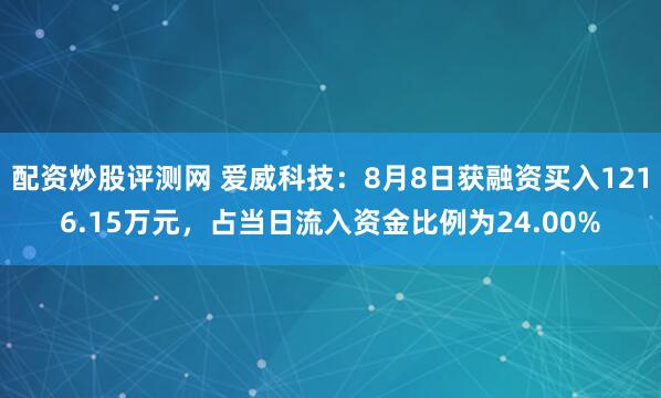 配资炒股评测网 爱威科技：8月8日获融资买入1216.15万元，占当日流入资金比例为24.00%